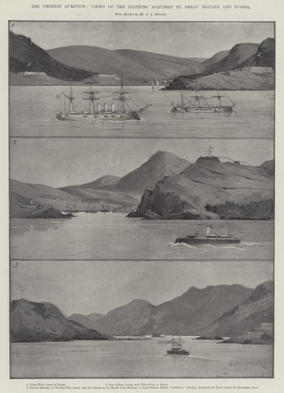 La cuestión china, vistas de las estaciones adquiridas por Gran Bretaña y Rusia de Charles Auguste Loye